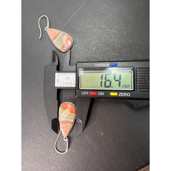 NEW Polychrome Jasper teardrop sterling silver dangle earrings 11.37 grams - Picture 5 of 11